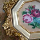 Gorgeous 20s Petit Point Roses Picture ornate Floral Shadow Box Frame needlework