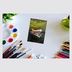 Original Aceo Atc Painting Boat Boats Lake Water Pond Miniature Small Art