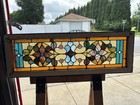   Antique Stained Glass Transom Window 8 Jewels   48 X 16 Architectural Salvage