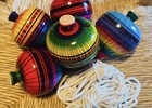 Large Wooden Spinning Toy Top Trompo With Metal Strip And Tip   String