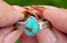 Sterling Silver Turquoise Teardrop Ring - Size 8 25 - Southwestern Boho Jewelry
