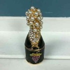 Vintage Pearls Crystal Embelished Champagne 3    Trinket Box Hinged Gold Enameled