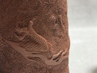 Chinese Brown Pottery Dragon Brush Pot Pair Set Carved Calligraphy Desk Decor
