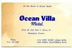 Ocean Villa Motel - San Diego Ca California - Photo Business Card - 1970