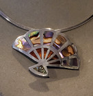 Vtg Mexico Mexican Taxco Sterling Silver Abalone Fan Pendant Collar Necklace 29g