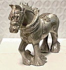 Vintage 80s Pewter Horse Figurine Clydesdale Signed Spoon Pewter Usa 3  X 2 
