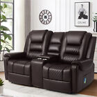 Brown 2pcs Pu Leather Electric Massage Recliner Sofas Sets 2 1 Seaters W  Remote