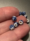 4x Lot Vintage Blue White Porcelain Chinese Bead Shou Design 6mm Round