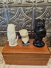 Unique Trio Of Vintage Owl Figurines  Cybis Snowy White  Coal kitsch