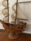 Vintage Wooden Ship Model Schooner Nautical Coastal Decor Sail Boat 19    High