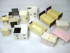 13 Vintage Renwal Marx  Doll House Furniture Sink Stove Fridge Tub Bed Hamper