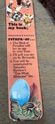 Nos Vintage My Book Return Or Else  Bird Egg Book Dogs Antioch Bookmark