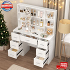Vanity Jewelry Makeup Dressing Table Stool Set With 7 Drawers Dresser Desk White