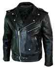 Men s Motorcycle Leather Jacket Genuine Buffalo Skin Brando Style Black Biker