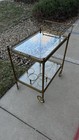 Vintage Brass And Glass Bar Cart Serving Trolley With Removable Trays