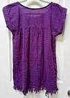 Mexican Women   s Top Purple Handmade Blouse Embroidered Sleeveless Boho Thrashed