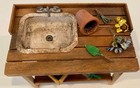 Dollhouse Miniature Rustic Garden Sink 1 12 Scale With Plants   Gardening Tools