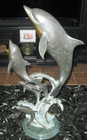 Spi Gallery Dolphin With Calves Brass Marble Base Sculpture