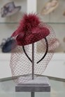 Anhong H Style Fascinator Hat Burgundy Net Veil Tea Party Feather Derby Stage