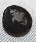 Antique Black Glass Picture Button Etched Flower