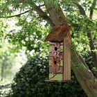 14 5  H Wooden Bird House Hanging Two-tiered Distressed With Flowers Decorati   