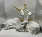 Vintage Christmas Traditions 3 Pc Reindeer Deer Family White gold Holiday