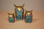 3 Small Vintage Mcm Brass Owl Figurines Set