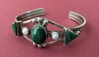 Vintage Native American Sterling Silver Green Malachite Signed Hby Cuff Bracelet