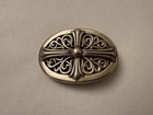 90s Silver Tone Oval Cross Belt Buckle Gothic Western Solid Metal 1 5inch Buckle