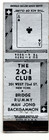 The 201 Club Matchbook Matchcover - 2-0-1  Vintage Nyc  New York