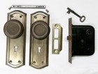 Antique Door Set Victorian   Eastlake Backplate Knob Mortise Lock Key Reclaimed