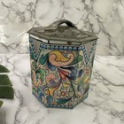 Baret Ware Vintage Tin Container Jar Metal Blue Silver Floral Octaganal England