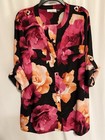 Calvin Klein Women   s Plus Size 3x Floral Black Pink Orange Button Blouse