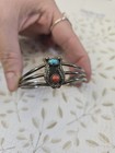 Sterling Silver Turquoise Coral Cuff Bracelet Southwestern Navajo Style