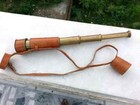 Vintage Brass Telescope Leather Folding Case Antique Finish Brown Leather Case
