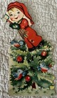 Unused Christmas Elf Boy Chop Tree Axe Birds Mechanical Vtg Greeting Card 1940s