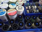 Lot Of Bobbins And Multi Color Spools Of Thread In Case