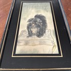 Framed Art Print Pekingese Portrait Dog  Pen   Ink Signed Estate Sale Find