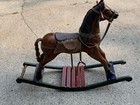 Wood Rocking Horse W  Saddle   Bridle  Black Rockers  Red Slat Footrest