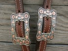 Smooth Stitched Leather Double Buckle Blooming Copper Floral One Ear Headstall