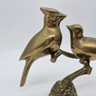 Vintage Solid Brass Bird Family Figurine Pair 8  X 7  Cardinal Style Mcm Pair