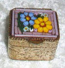 Vintage Gold Toned Rectangular Floral Micro Mosaic Glass Tile Pill Box Italy