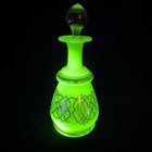 Antique Green Opaline Uranium Glass Perfume Bottle With Hand Painted Gold Gilt