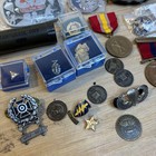 Vintage Military Junk Drawer Lot - Pins  Patches  Challenge Coin Semper Fi More