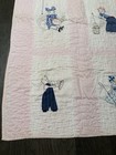 Vintage Pink Hand Stitched Embroidered   Appliqued Baby Quilt Nursery Rhymes