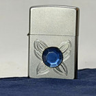 2008 Zippo Lighter Satin Chrome Finish Etched Butterfly Blue Colored Faux Gem