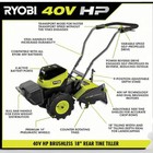 Ryobi Ry40702 40v Hp Cordless Brushless Rear Tine Tiller     Tool Only     18 