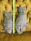 Pair Vintage Mid Century Owls Sexton 1969 Metal Green Wall Art Hanging Decor