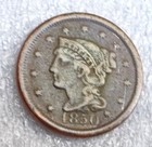 1850 Braided Hair Large Cent   U s  Penny 1c Copper Coin    nice   Reverse Stain