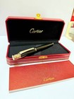 Cartier Santos Black Silver Rollerball Pen Luxury Writing Instrument - New Boxed